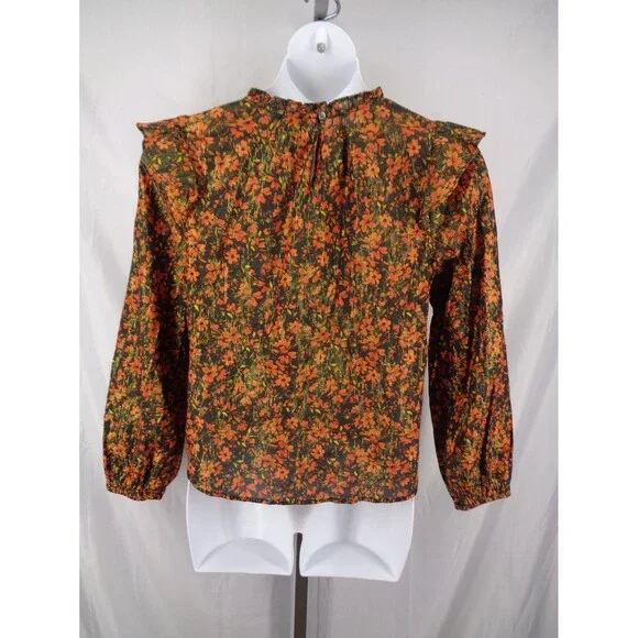 Gap Floral Metallic Ruffle Top Blouse Size Medium - Picture 3 of 14